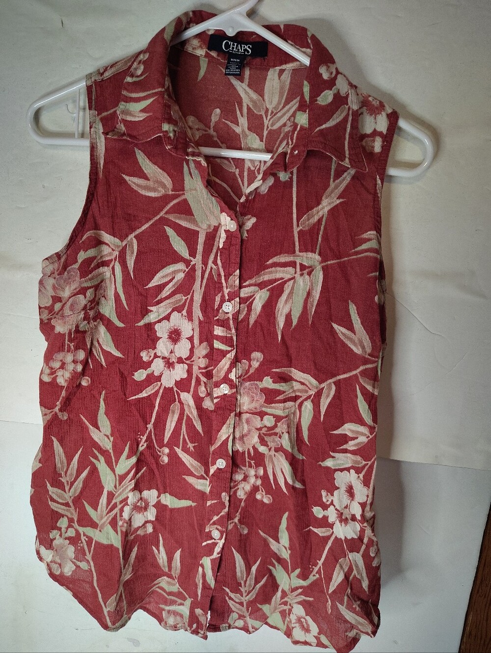 Chaps Button Up Blouse Semi Sheer Floral Vest Size Medium
